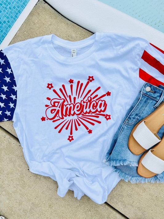 America Firework Stars And Stripes Puff Tee