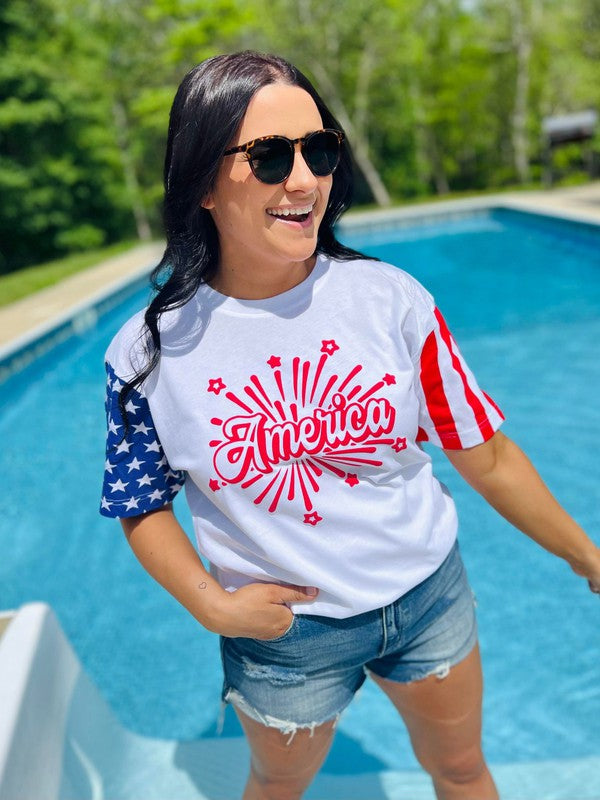 America Firework Stars And Stripes Puff Tee