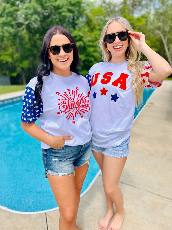 America Firework Stars And Stripes Puff Tee