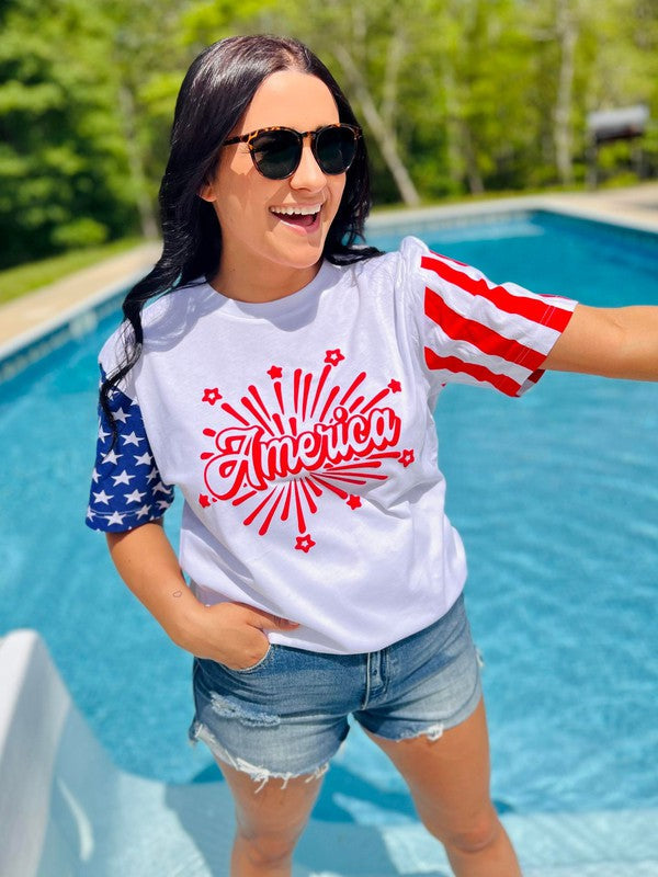 America Firework Stars And Stripes Puff Tee