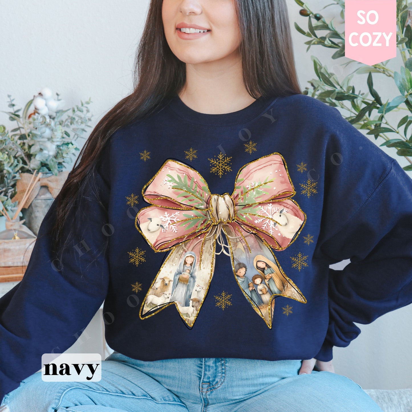 Coquette Nativity Scene Bow Sweatshirt