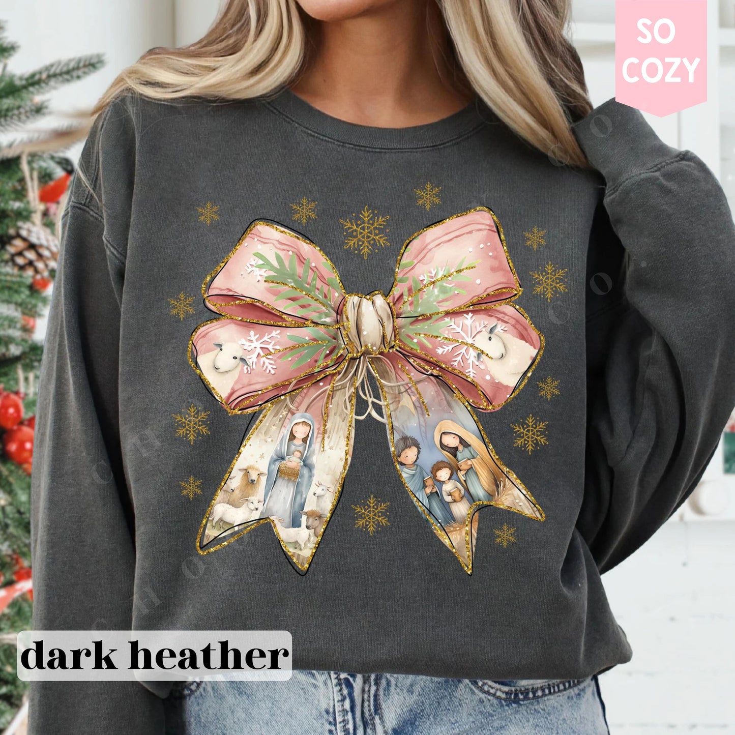 Coquette Nativity Scene Bow Sweatshirt