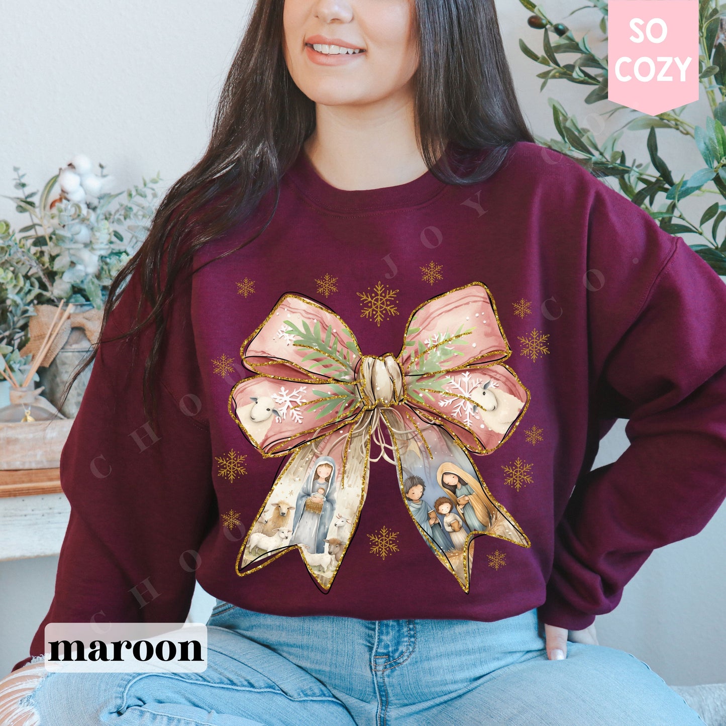 Coquette Nativity Scene Bow Sweatshirt