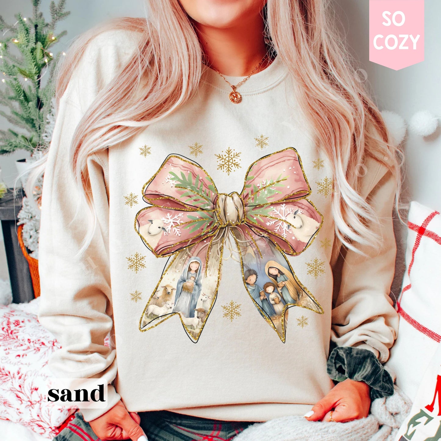 Coquette Nativity Scene Bow Sweatshirt