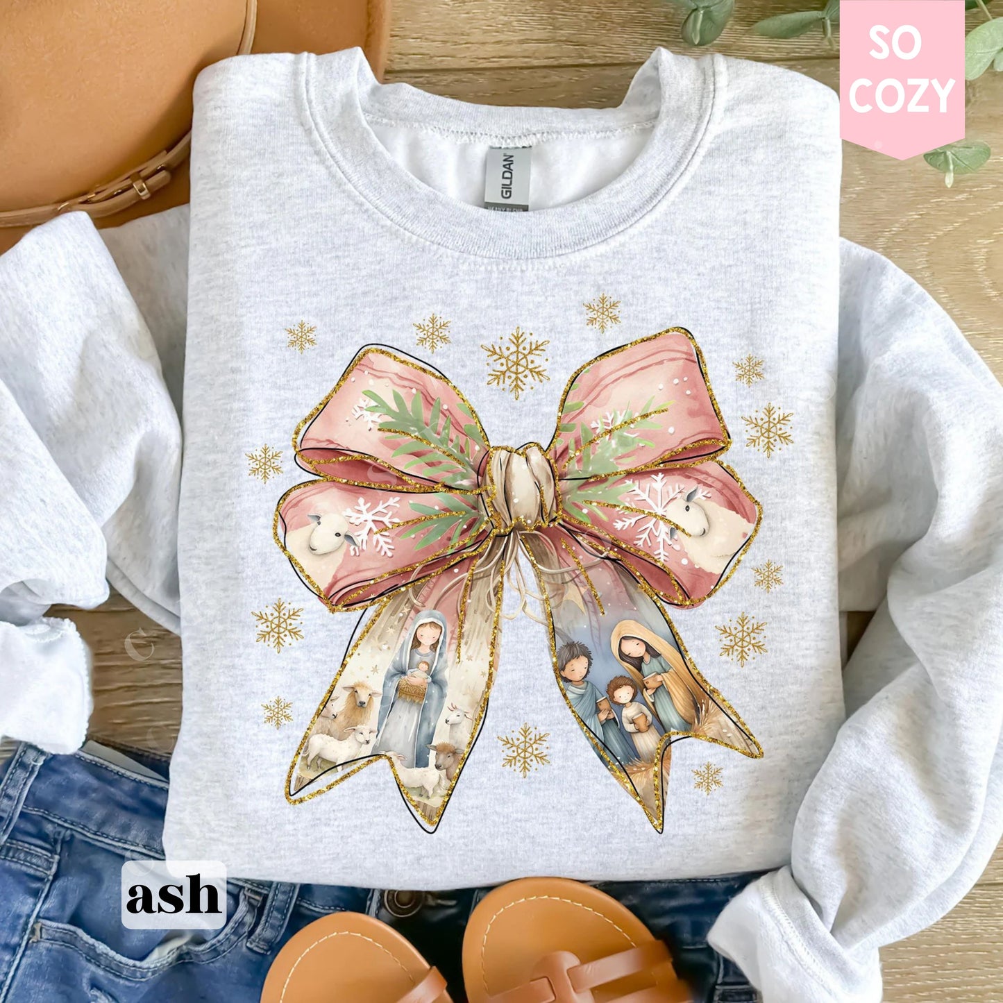 Coquette Nativity Scene Bow Sweatshirt