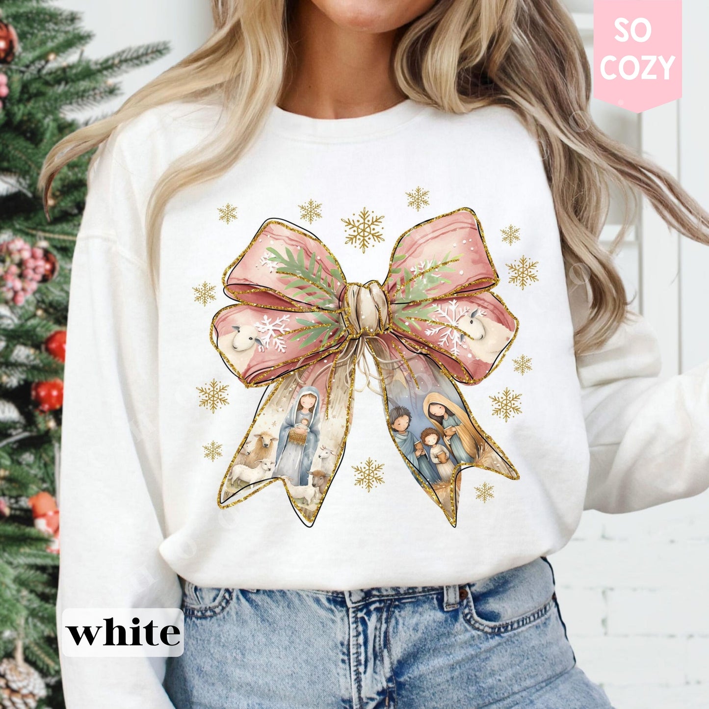 Coquette Nativity Scene Bow Sweatshirt