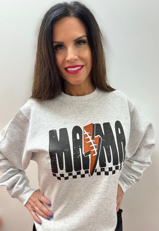 Checkered Mama Football Bolt Crewneck