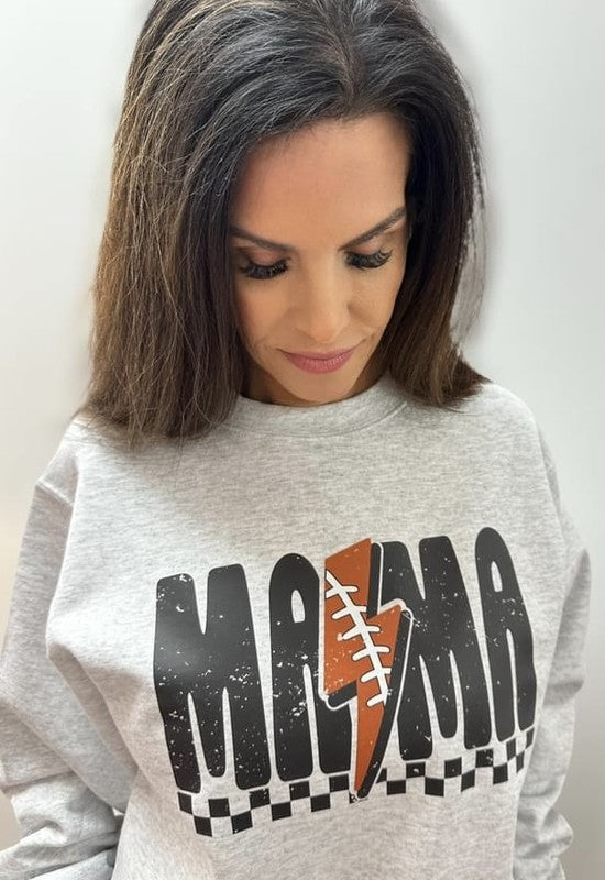 Checkered Mama Football Bolt Crewneck Plus Size