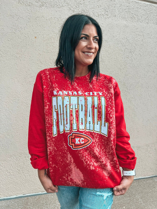 KANSAS CITY FOOTBALL DISTRESSED RED SWEATSHIRT