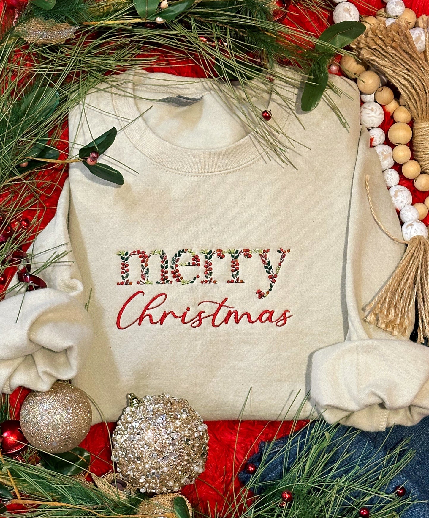 Embroidered Merry Christmas Sweatshirt