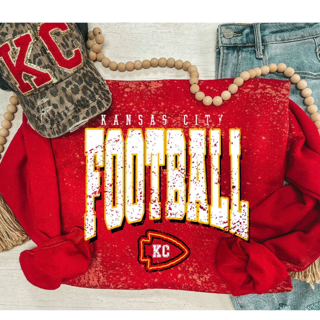 KANSAS CITY FOOTBALL DISTRESSED RED SWEATSHIRT