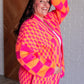 Noticed in Neon Checkered Cardigan in Pink and Orange